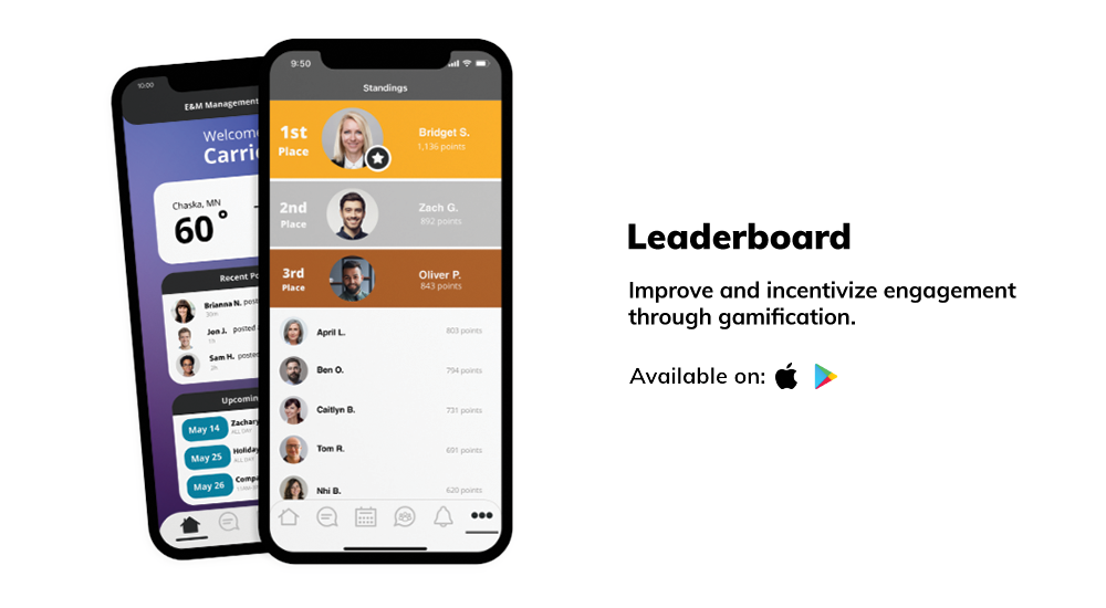 Leaderboard app layout on phone screens